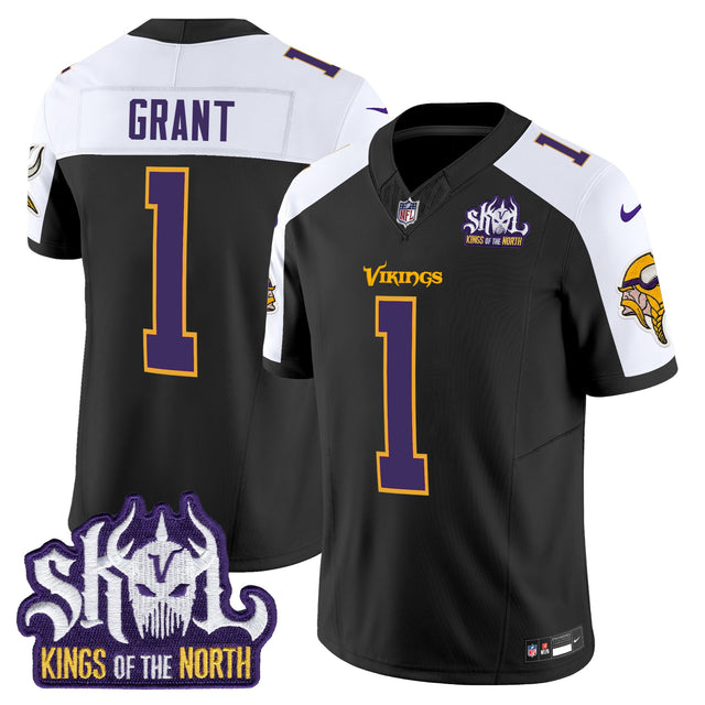 Men's Minnesota Vikings King Of The North Patch Throwback Vapor Limited Jersey V2 - All Stitched - Black Alternate - Bud Grant — view 1