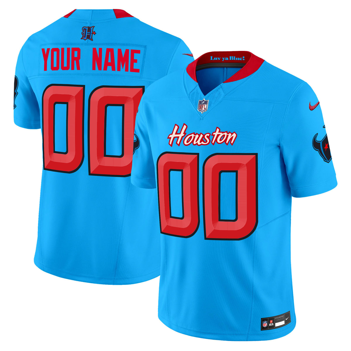 Houston Texans 2024 Vapor Limited Custom Jersey V4 - All Stitched - Blue — view 1