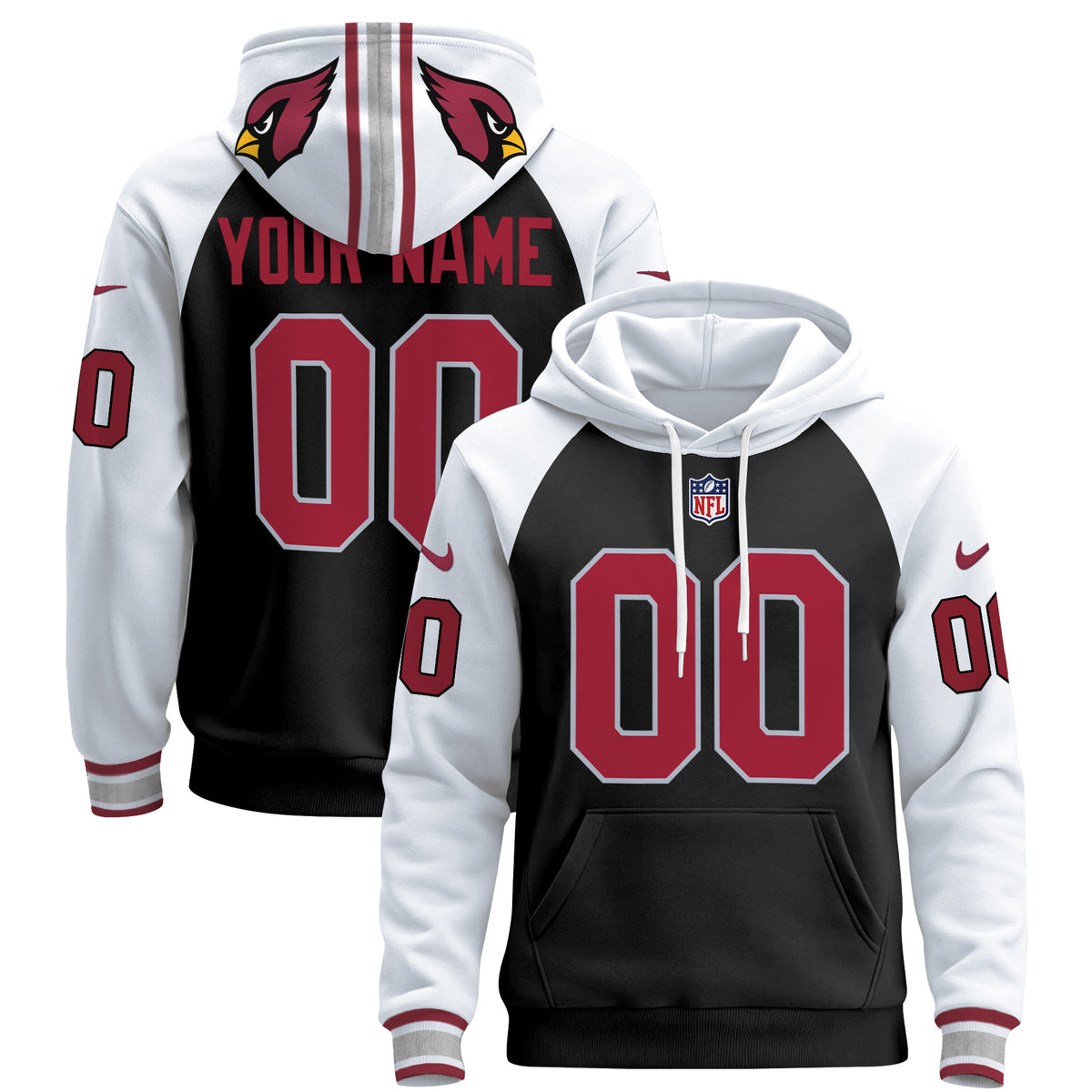 Arizona Cardinals 2024 Custom Pullover Hoodie - All Stitched - Black Alternate — view 1