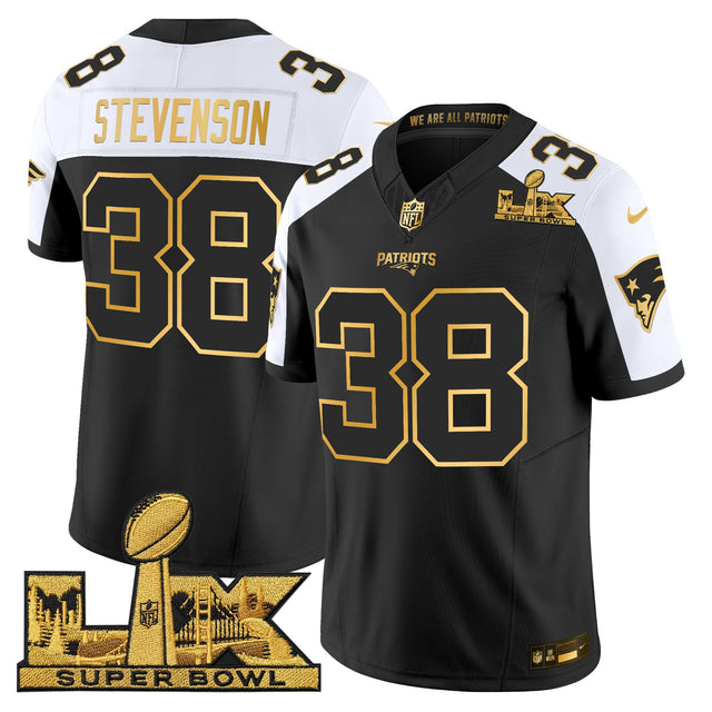 Men's New England Patriots Super Bowl LX Gold Vapor Limited Jersey - All Stitched - Alternate - Rhamondre Stevenson — view 1