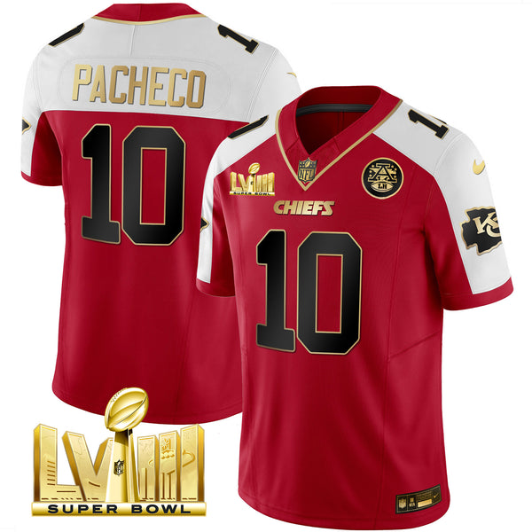 Men's Chiefs Super Bowl LVIII Gold Patch Vapor Jersey - All Stitched - Red Alternate - Isiah Pacheco — view 1