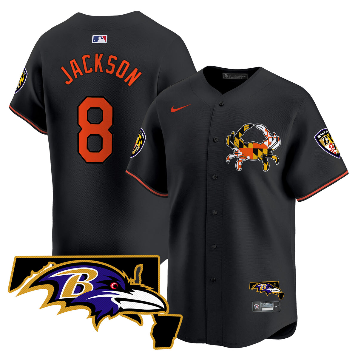 Men's Baltimore Ravens 2024 Vapor Premier Baseball Jersey - All Stitched - Black - Lamar Jackson — view 1