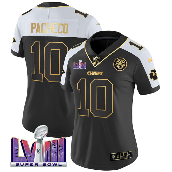 Women's Chiefs Super Bowl LVIII Patch Vapor Jersey V4 - All Stitched - Alternate - Isiah Pacheco — view 1