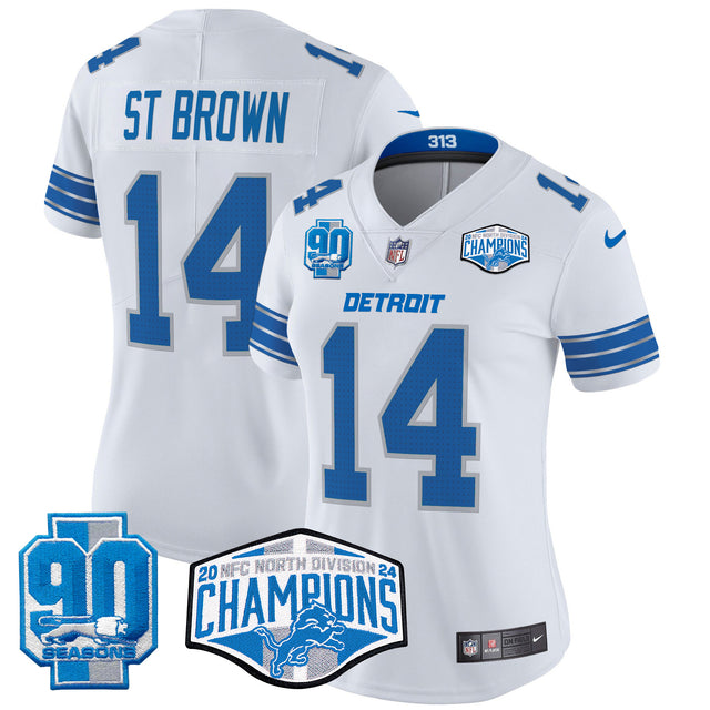 Women's Detroit Lions 2024 NFC North Division Champions Patch Vapor Limited Jersey - All Stitched - White - St. Brown — view 1