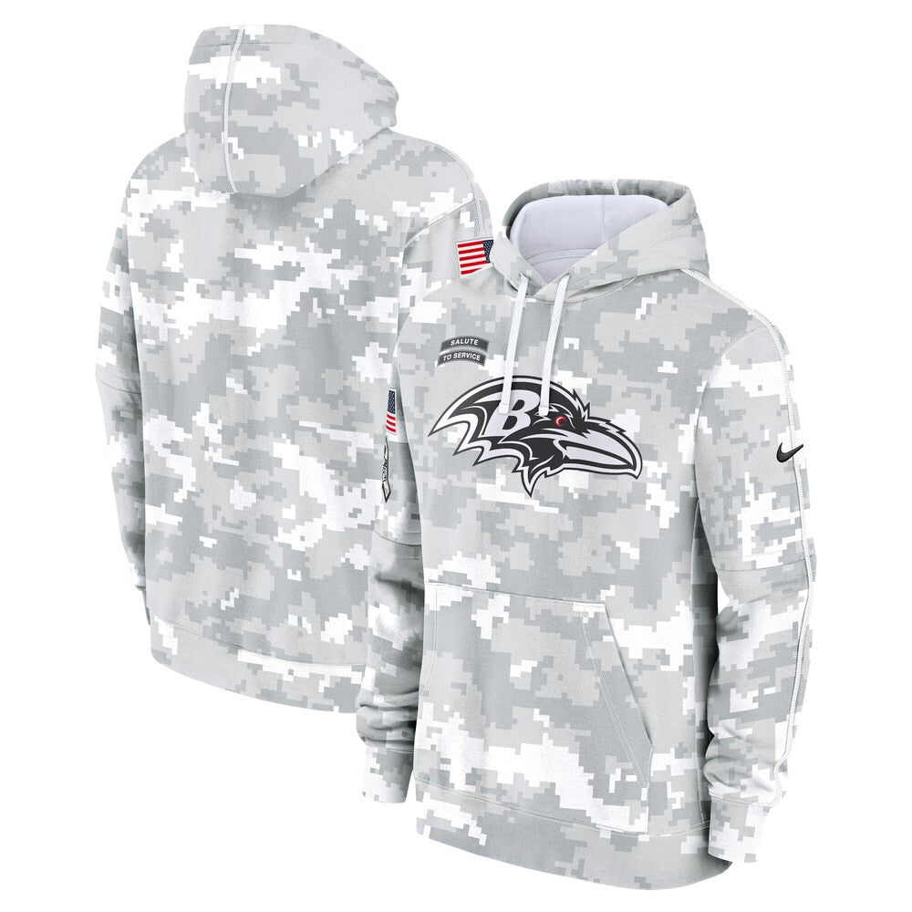 Baltimore Ravens 2024 Salute to Service Pullover Hoodie - Arctic Camo - All Stitched - Arctic Camo — view 1