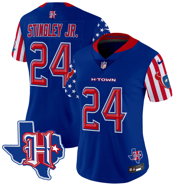 Women's Houston Texans American Style Vapor Limited Jersey - All Stitched - Royal - Derek Stingley Jr — view 1