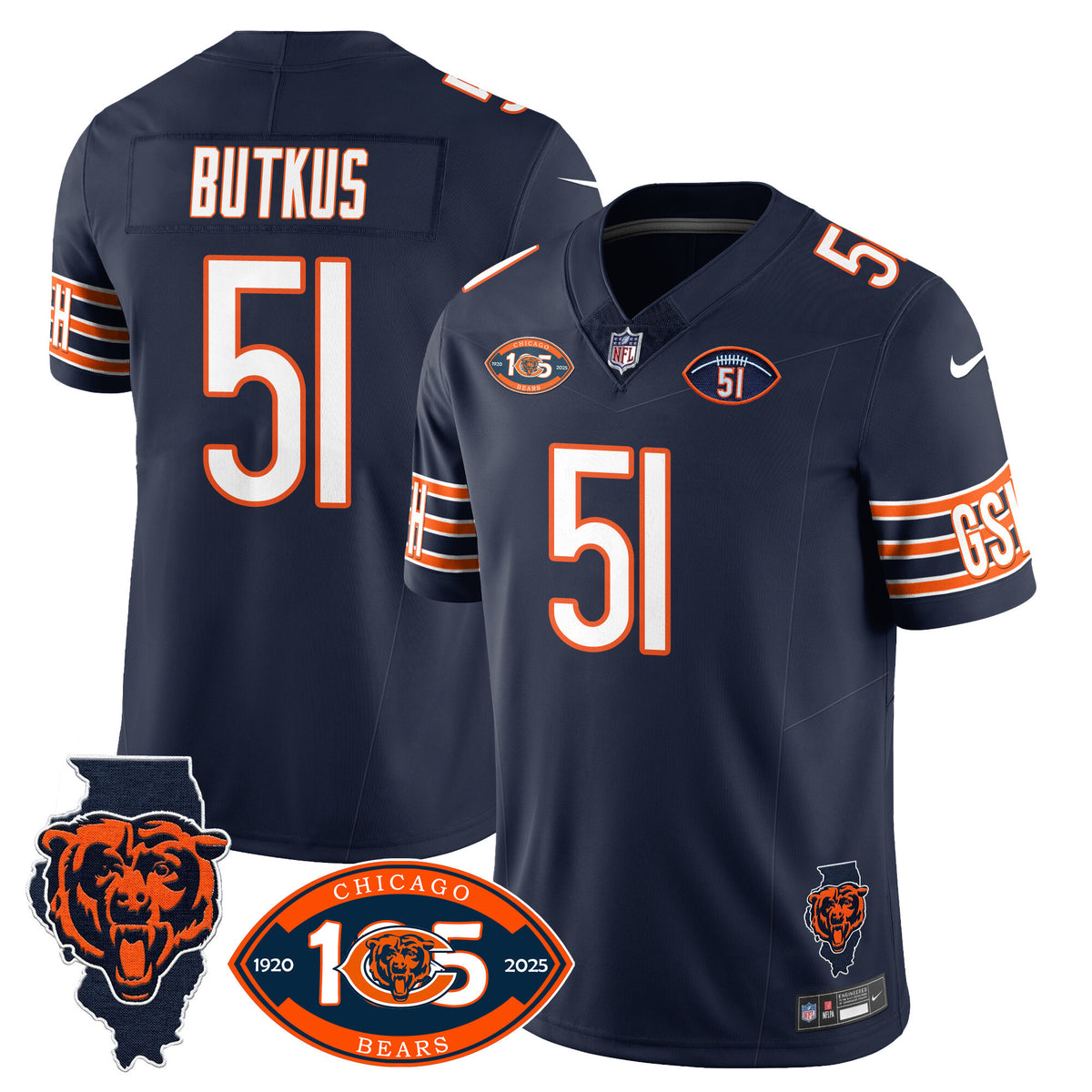 Men's Bears 1920-2025 The Bears Vapor Limited Jersey - All Stitched - Navy - Dick Butkus — view 1