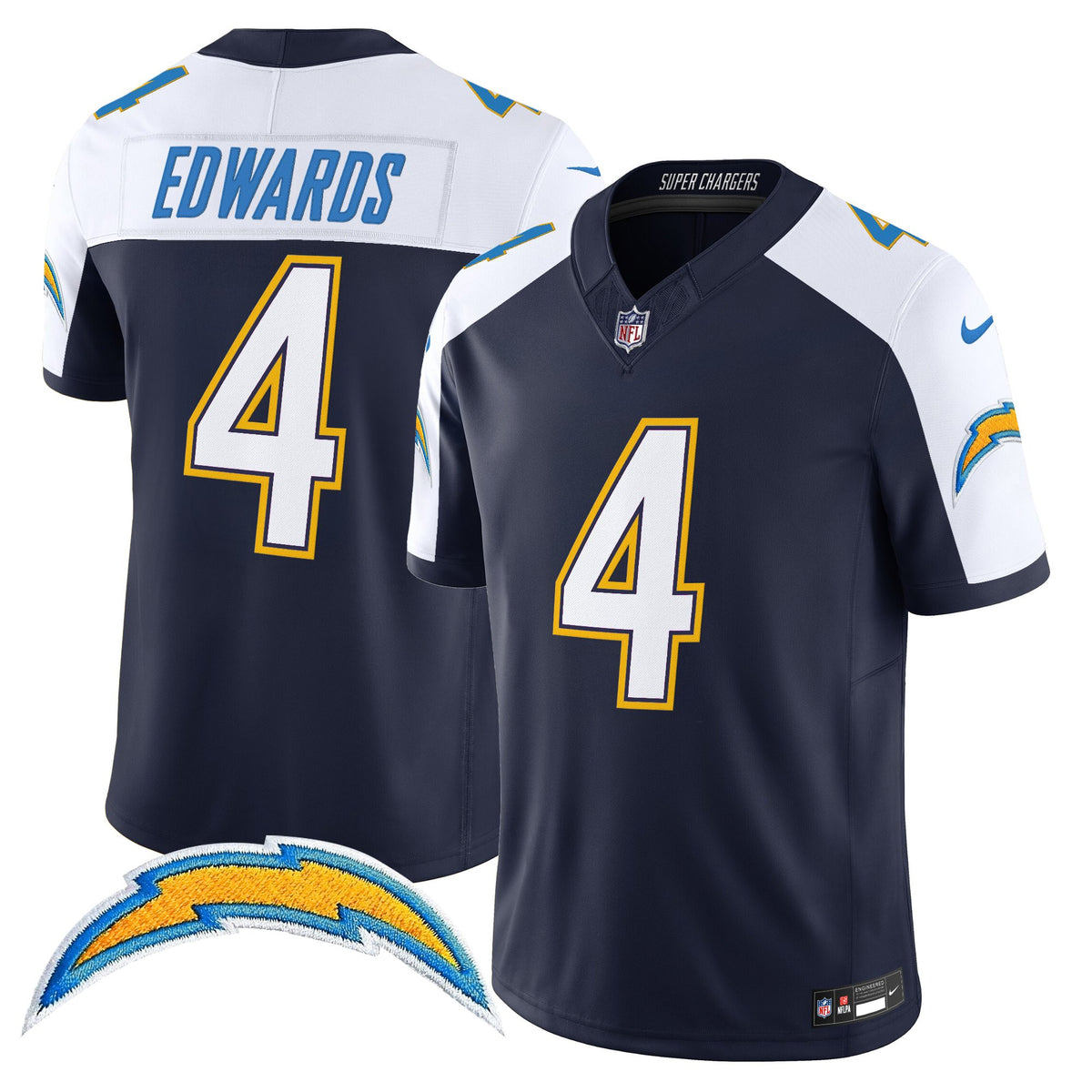 Men's Los Angeles Chargers 2025 Alternate Charger Power Vapor Limited Jersey - All Stitched - Navy Alternate - Gus Edwards — view 1