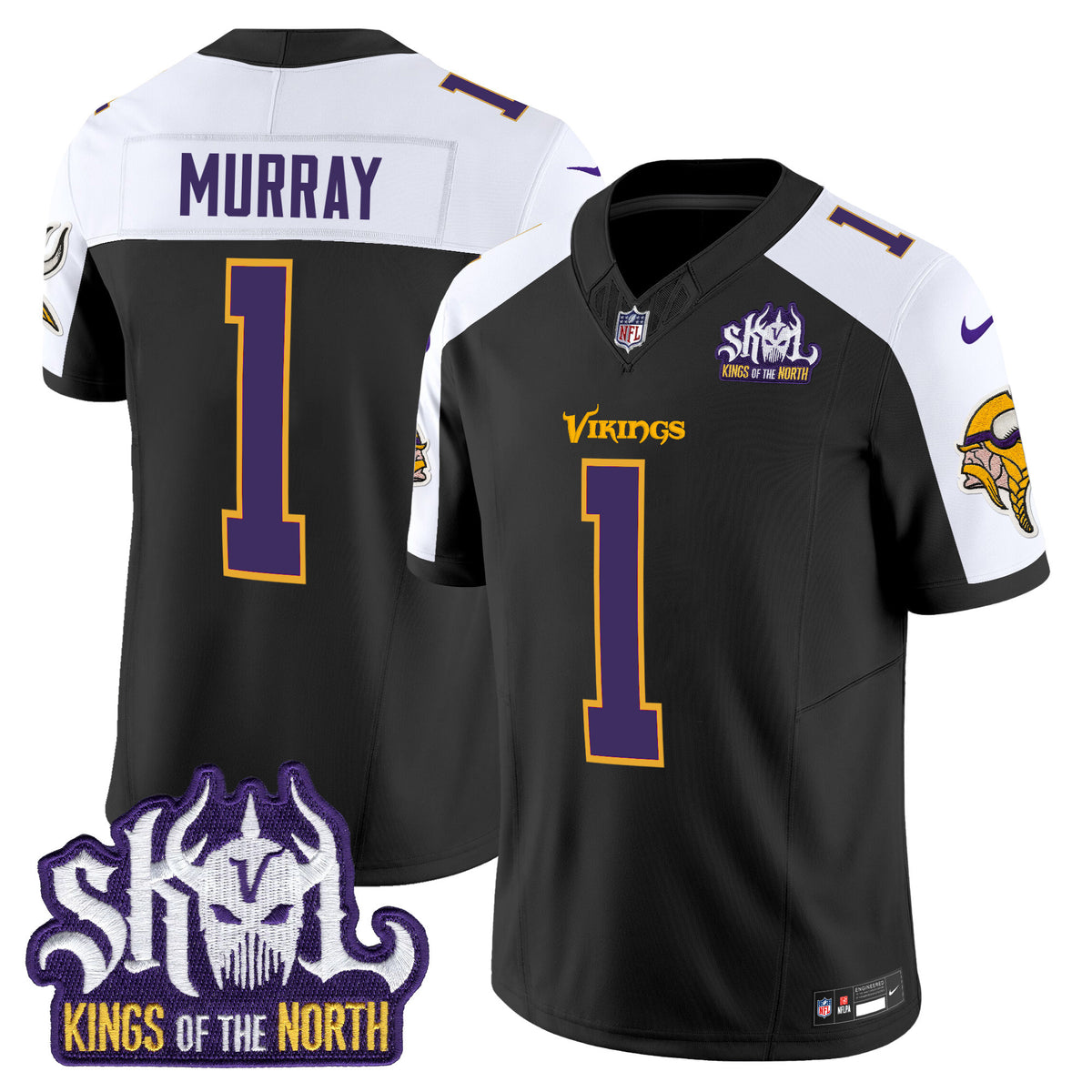 Men's Minnesota Vikings King Of The North Patch Throwback Vapor Limited Jersey - All Stitched - Black Alternate - Kyler Murray — view 1
