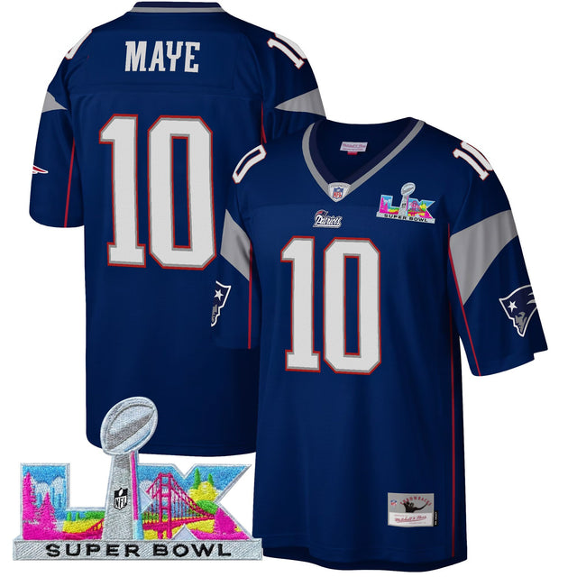 Men's New England Patriots Super Bowl LX Throwback Jersey - All Stitched - Royal - Drake Maye — view 1