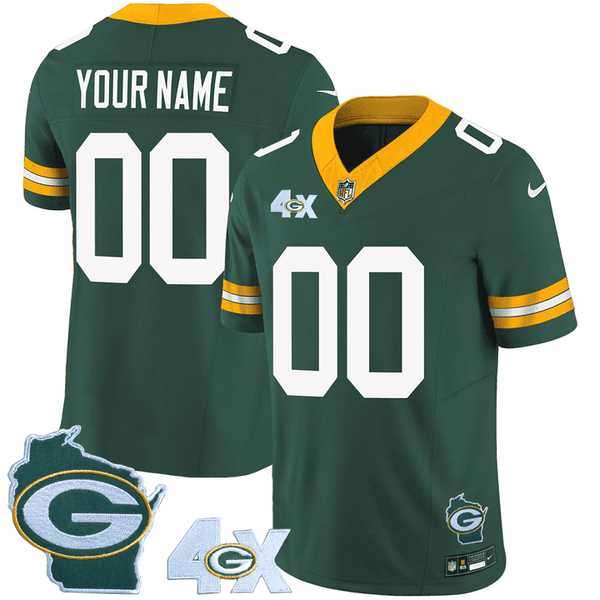 Green Bay Packers 4x Champs & Home Patch Vapor Custom Jersey – All Stitched - Green — view 1