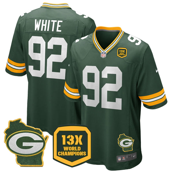 Men's Packers 13 Time World Champions & Home Patch Game Jersey – All Stitched - Green - Reggie White — view 1