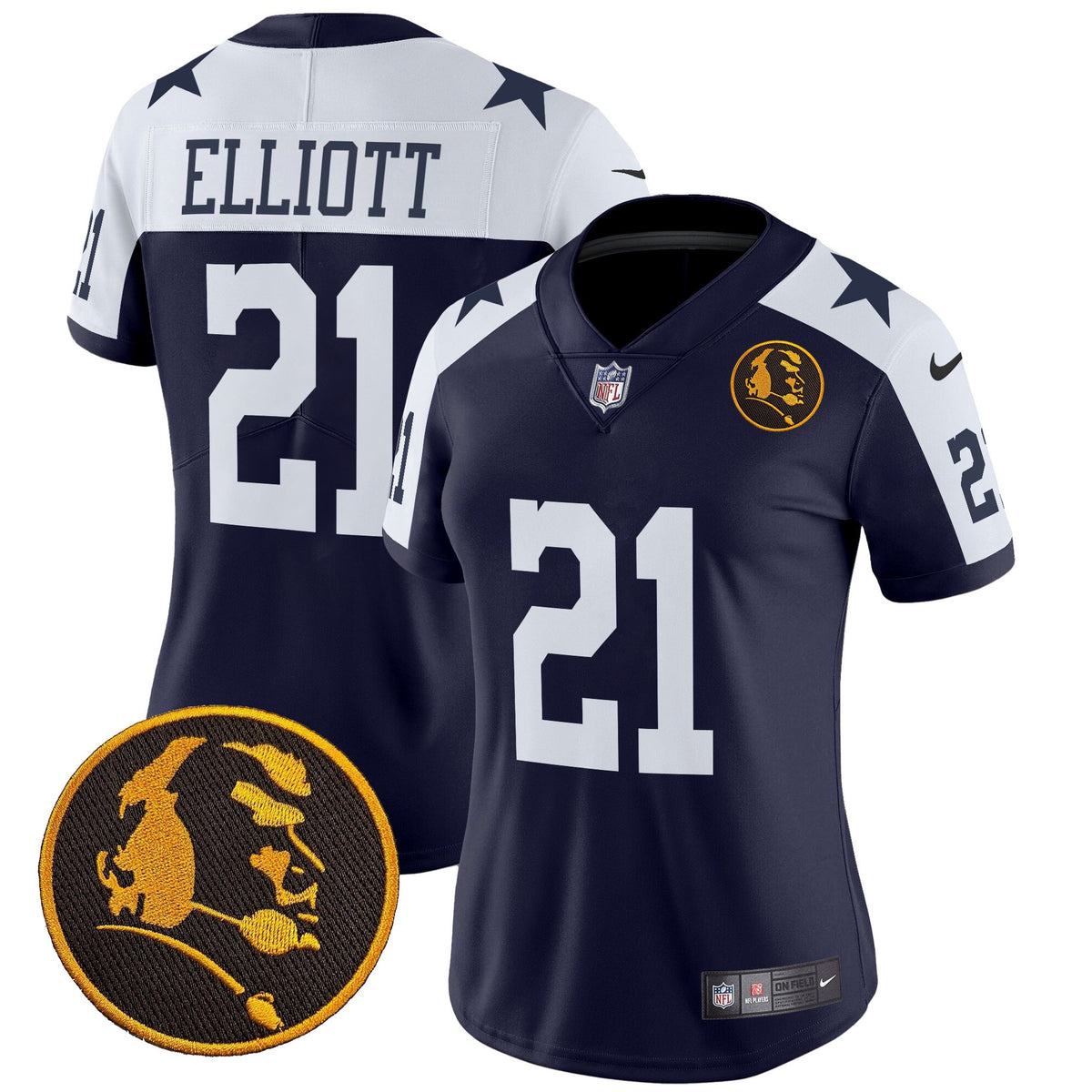 Women's Cowboys Texas & John Madden Patch Vapor Limited Jersey V2 - All Stitched - Navy Alternate - Ezekiel Elliott — view 1