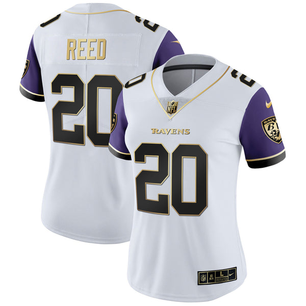 Women's Ravens Gold Vapor Jersey - All Stitched - Color Sleeve - Ed Reed — view 1