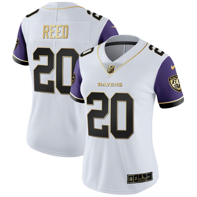 Women's Ravens Gold Vapor Jersey - All Stitched - Color Sleeve - Ed Reed — view 1