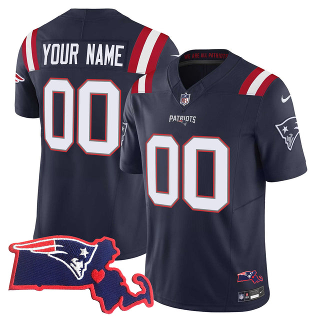 Patriots Massachusetts Patch Vapor Custom Jersey - All Stitched - Navy — view 1