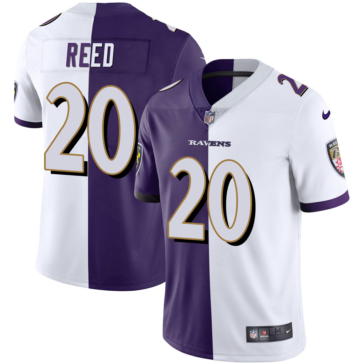 Men's Ravens Gold Vapor Jersey - All Stitched - Split - Ed Reed — view 1