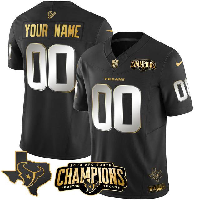 Houston Texans 2023 AFC South Champions Patch Gold Vapor Custom Jersey - All Stitched - Black Limited — view 1