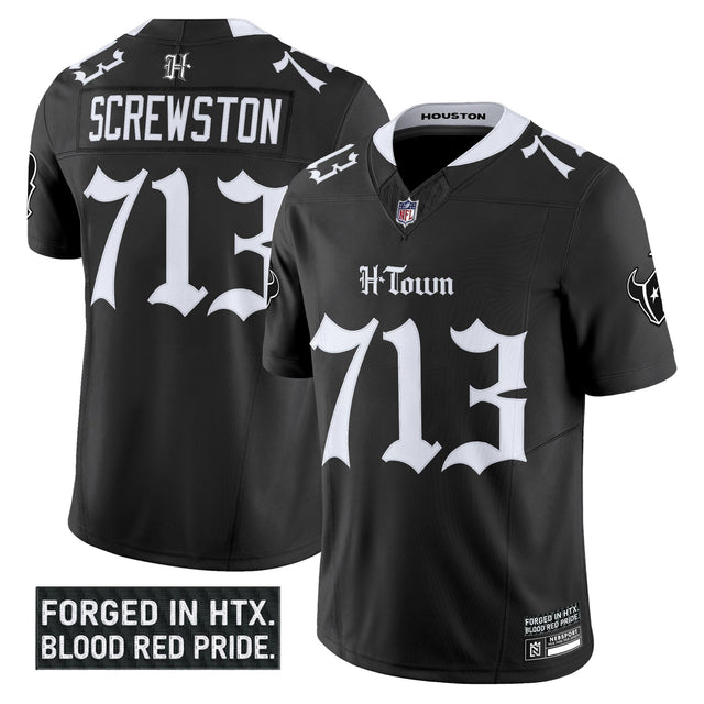 Men's Houston Texans 'Gothic Lone Star Shadows Edition' Vapor Limited Jersey - All Stitched - Black - Screwston 713 — view 1