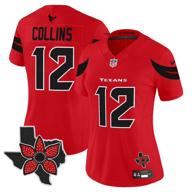 Women's Houston Texans 'Stranger Things Edition' Vapor Limited Jersey - All Stitched - Red - Nico Collins — view 1