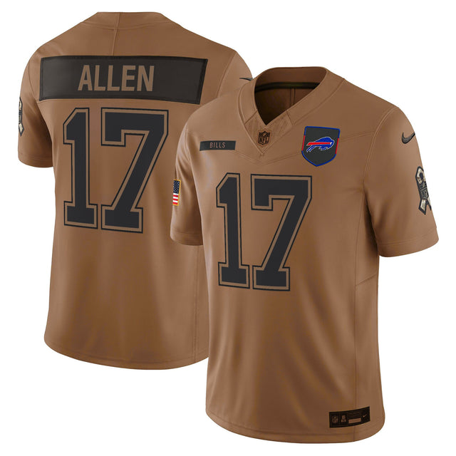 Men's Buffalo Bills 2025 Salute to Service Vapor Limited Jersey - All Stitched - Brown - Josh Allen — view 1