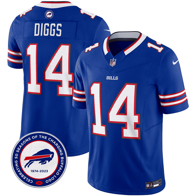 Men's Buffalo Bills 50th Charging Logo Patch Vapor Limited Jersey - All Stitched - Royal Blue - Stefon Diggs — view 1