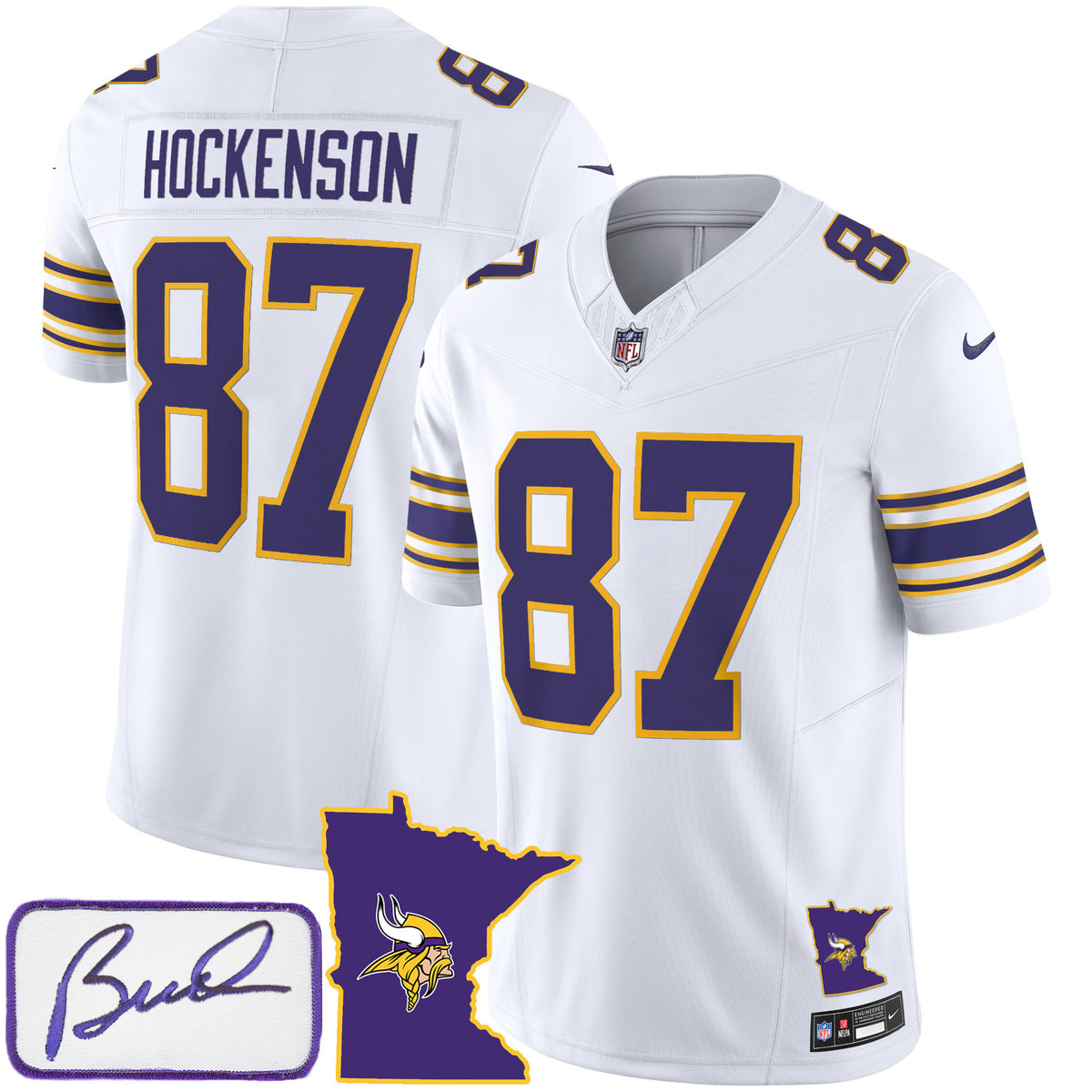 Men's Vikings Bud Grant Patch Classic Limited Jersey V2 - All Stitched - White - T.J. Hockenson — view 1