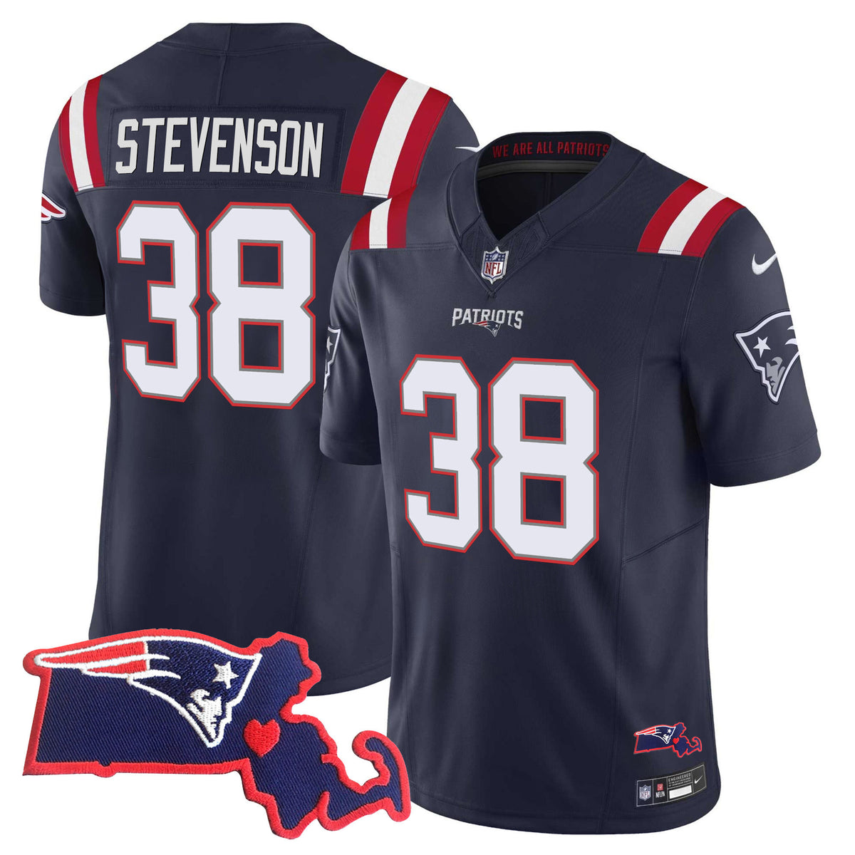 Women's Patriots Bill Belichick 6x Champions Vapor Jersey - All Stitched - Navy - Rhamondre Stevenson — view 1