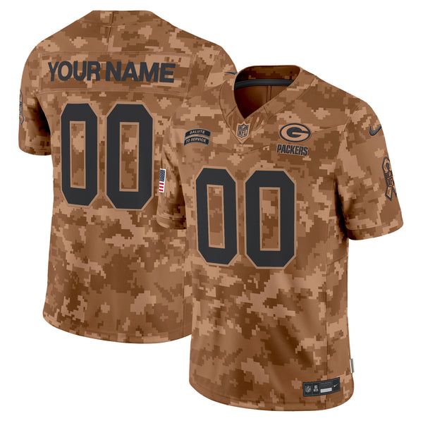 Green Bay Packers 2024 Salute to Service Vapor Limited Custom Jersey - All Stitched - Brown Camo — view 1