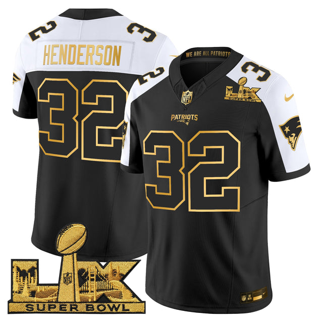 Men's New England Patriots Super Bowl LX Gold Vapor Limited Jersey - All Stitched - Alternate - TreVeyon Henderson — view 1
