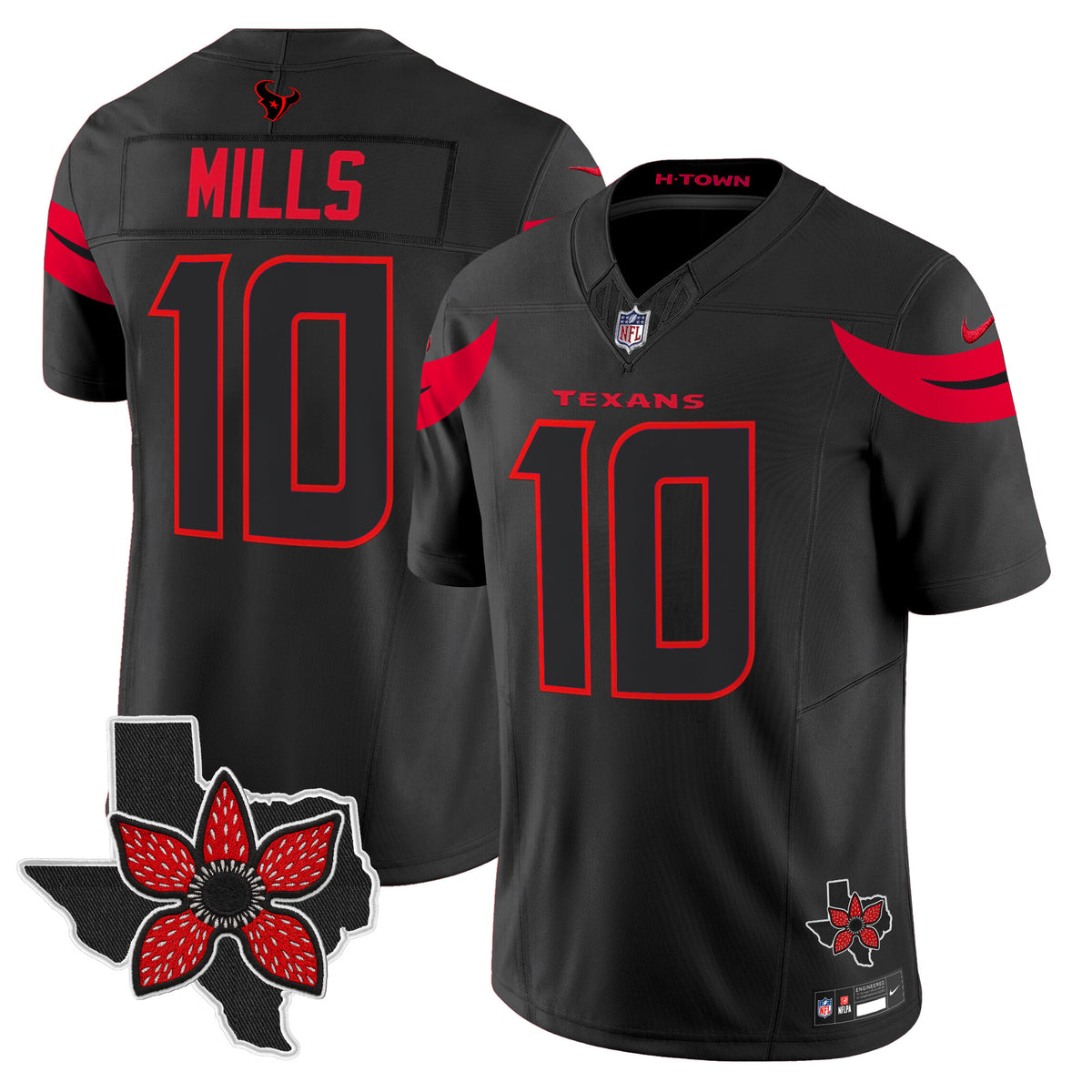 Men's Houston Texans 'Stranger Things Edition' Vapor Limited Jersey - All Stitched - Black - Davis Mills — view 1