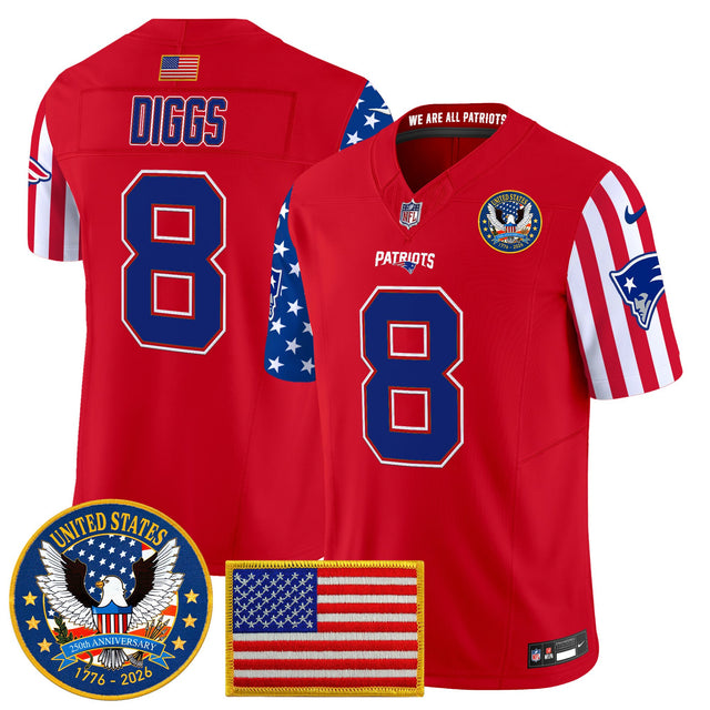 Men's New England Patriots America250 Edition Vapor Limited Jersey - All Stitched - Red - Stefon Diggs — view 1