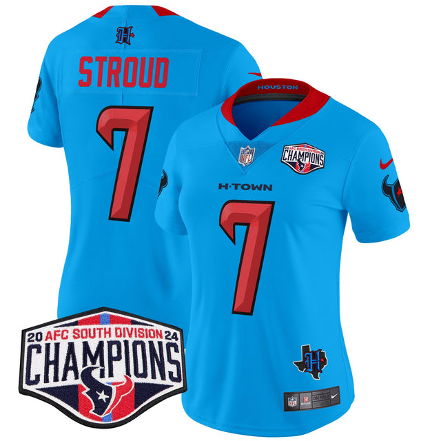 Women's Houston Texans 2024 AFC South Division Champions Patch Vapor Limited Jersey - All Stitched - Blue - C.J. Stroud — view 1
