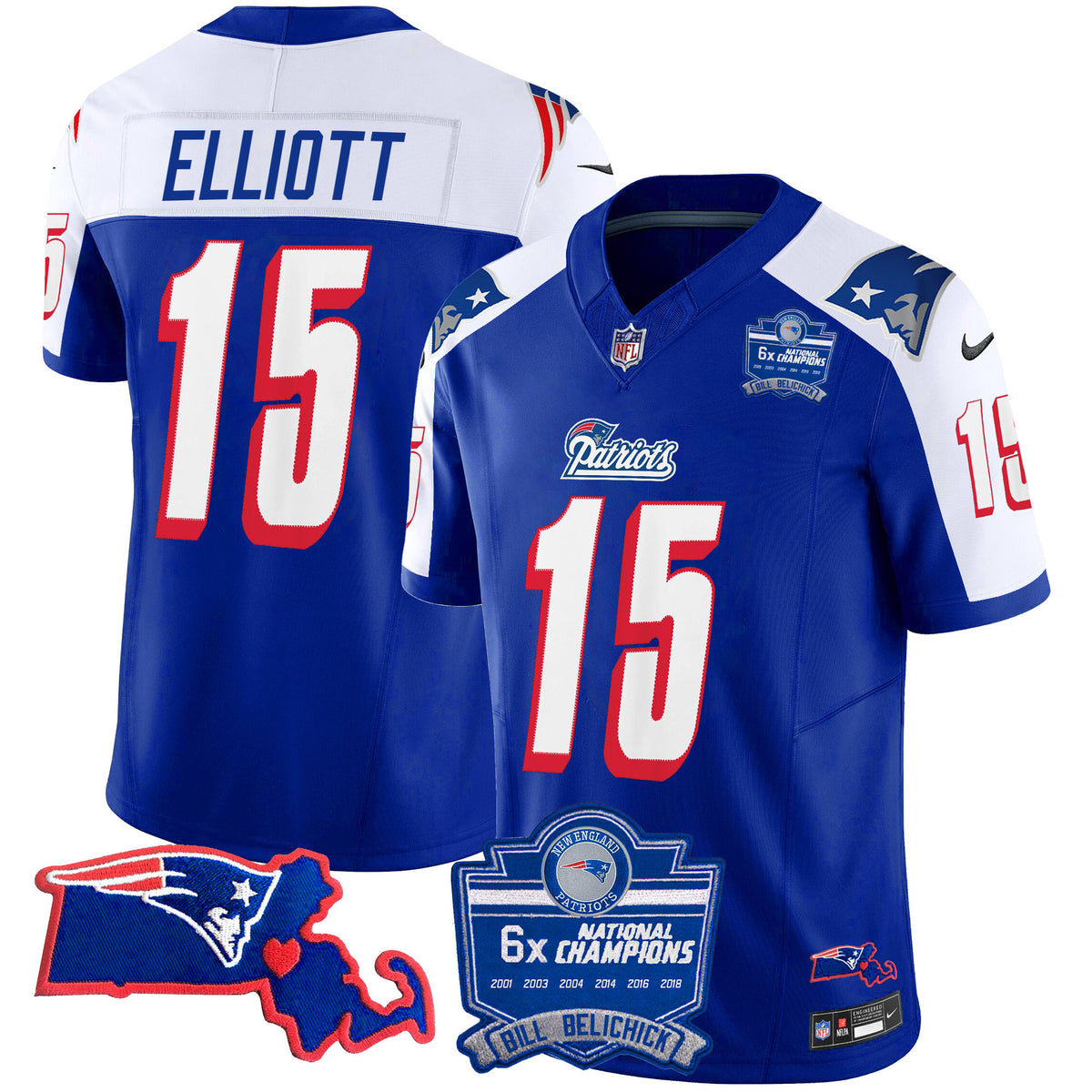 Women's Patriots Bill Belichick 6x Champions Patch Vapor Jersey - All Stitched - 1996 Alternate - Ezekiel Elliott — view 1