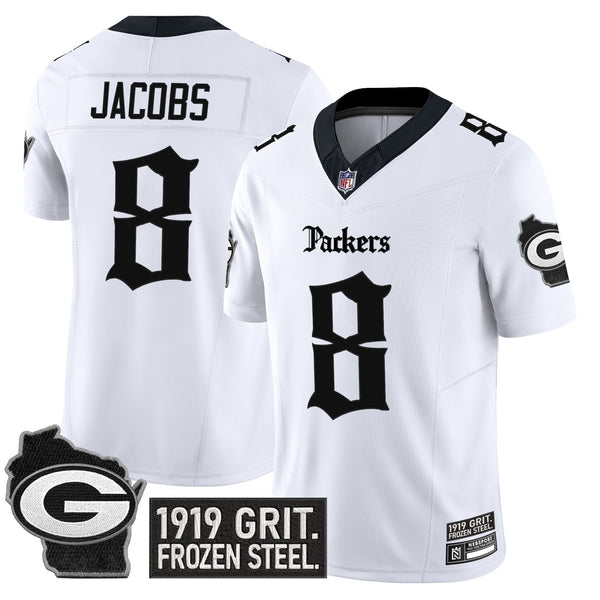 Men's Green Bay Packers 'Gothic Frozen Tundra Edition' Vapor Limited Jersey - All Stitched - White - Josh Jacobs — view 1