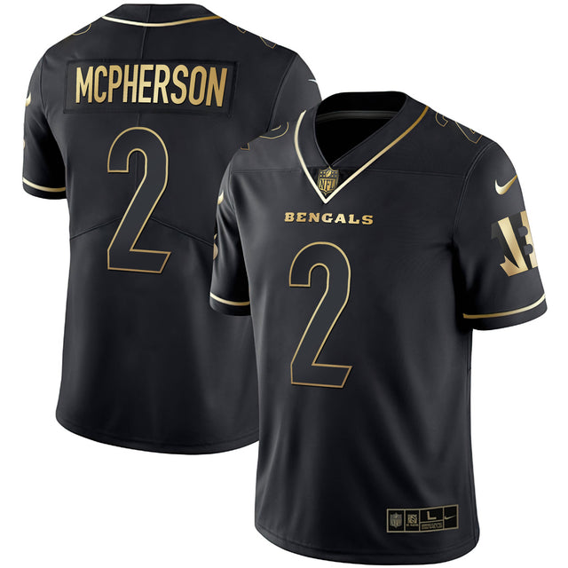 Men's Cincinnati Bengals White Gold & Black Gold Jersey - All Stitched - Black Gold - Evan McPherson — view 1