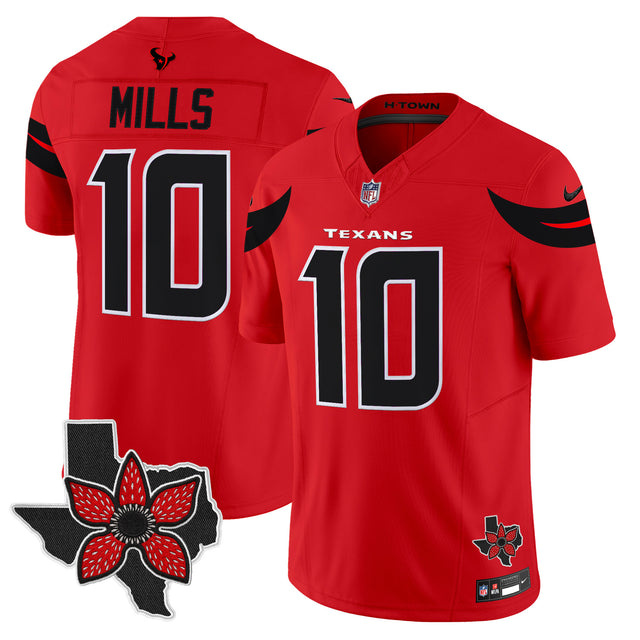 Men's Houston Texans 'Stranger Things Edition' Vapor Limited Jersey - All Stitched - Red - Davis Mills — view 1