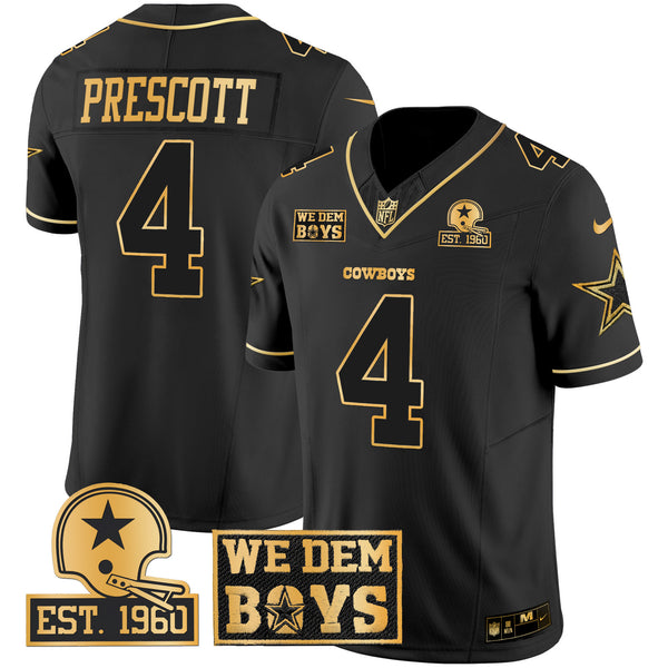 Men's Cowboys Est. 1960 & We Dem Boyz Patch Gold Vapor Limited Jersey - All Stitched - Black Gold - Dak Prescott — view 1