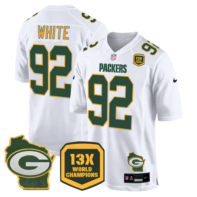 Men's Packers 13 Time World Champions & Home Patch Game Jersey – All Stitched - White - Reggie White — view 1