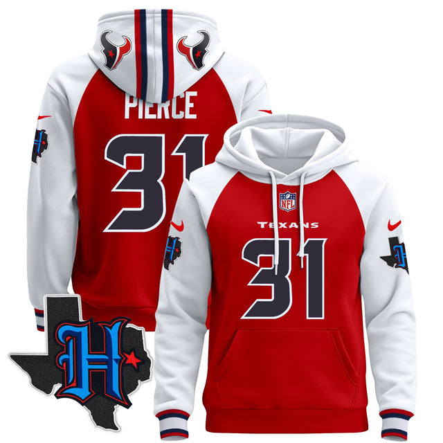 Men's Houston Texans 2024 Pullover Hoodie - All Stitched - Red Alternate - Dameon Pierce — view 1