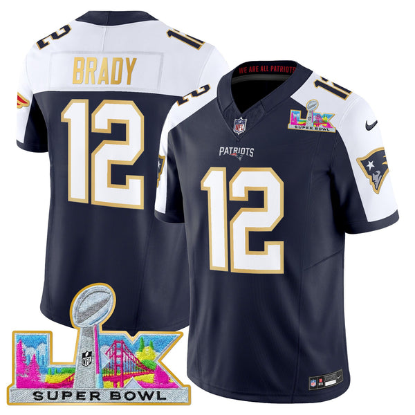 Men's New England Patriots Super Bowl LX Gold Trim Vapor Limited Jersey - All Stitched - Navy Alternate - Tom Brady — view 1