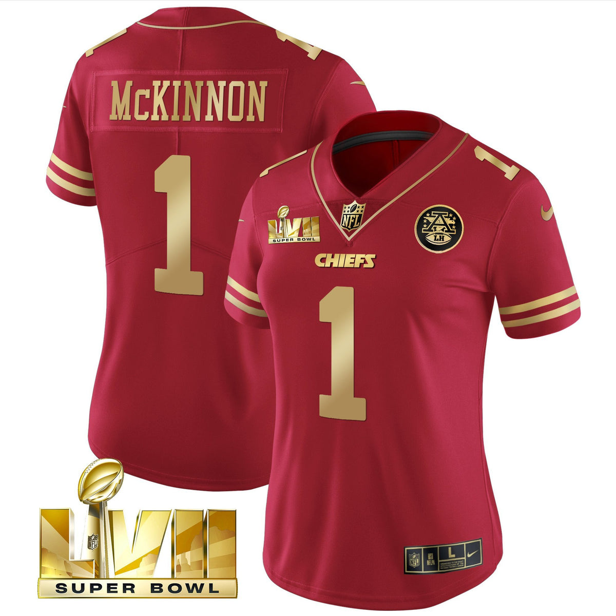 Women's Chiefs Super Bowl LVII Red Gold Vapor Jersey - All Stitched - Red Gold - Jerick McKinnon — view 1
