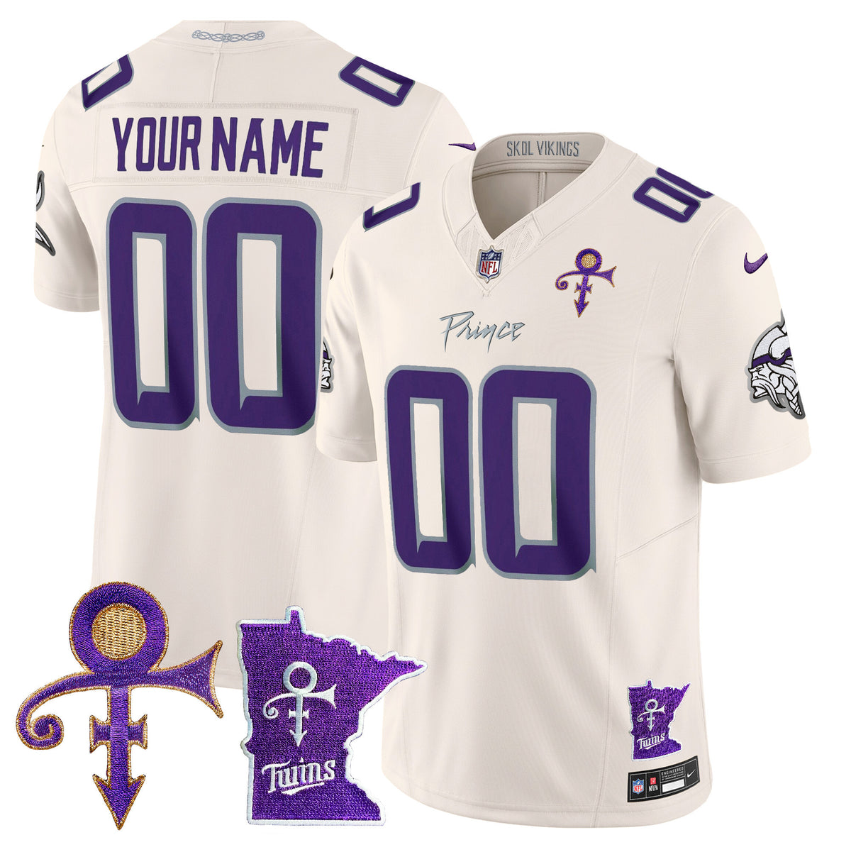 Minnesota Vikings 2024 Prince Vapor Limited Custom Jersey V2 - All Stitched - Cream — view 1