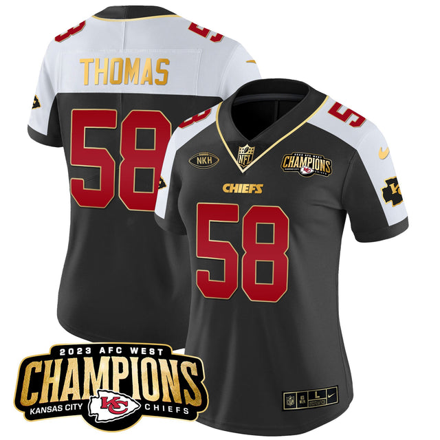 Women's Chiefs 2023 AFC West Champions Patch Vapor Limited Jersey - All Stitched - Black Alternate - Derrick Thomas — view 1