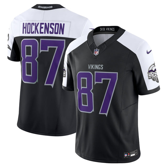 Men's 2024 Minnesota Vikings Winter Warrior Vapor Limited Jersey - All Stitched - Black Alternate - T.J. Hockenson — view 1