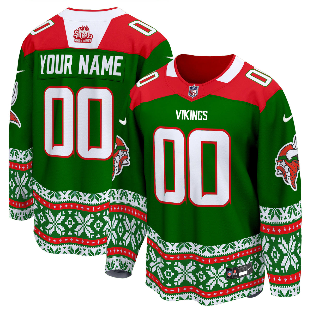 Minnesota Vikings 2024 Christmas Premier Breakaway Custom Jersey - All Printed - Green — view 1