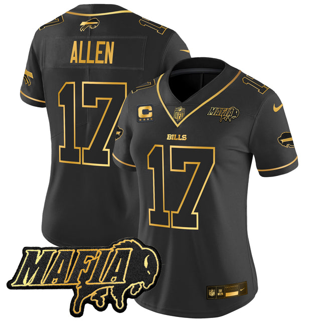 Women's Buffalo Bills 2025 Bills Mafia Patch Gold Vapor Limited Jersey - All Stitched - Black Gold - Josh Allen — view 1