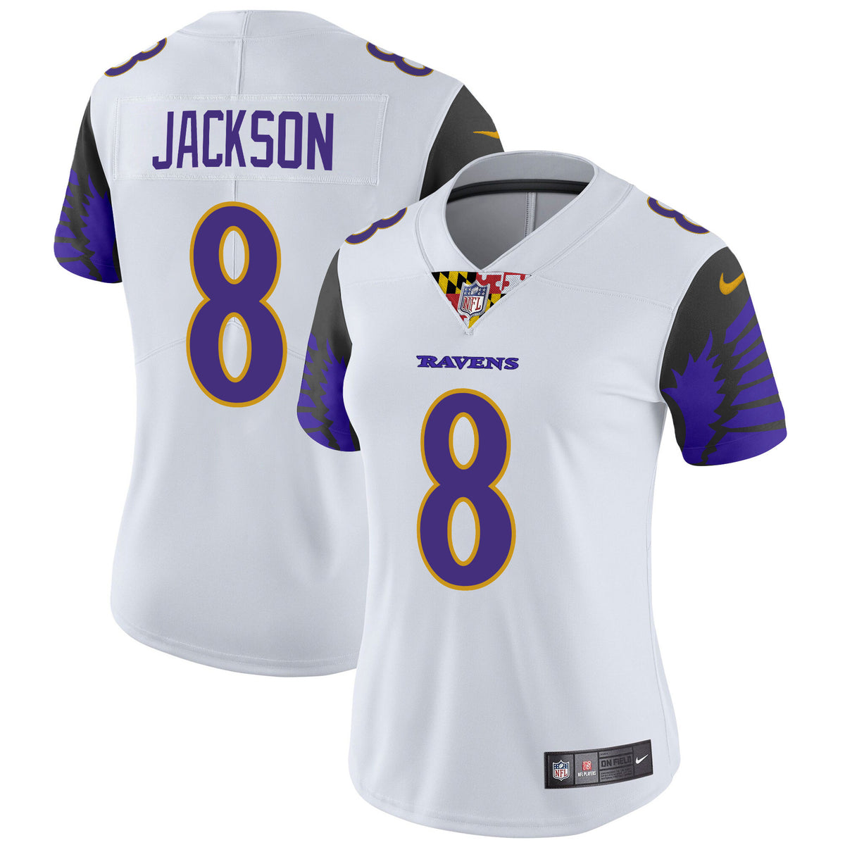 Women's Ravens Special Vapor Limited Jersey - All Stitched - White - Lamar Jackson — view 1