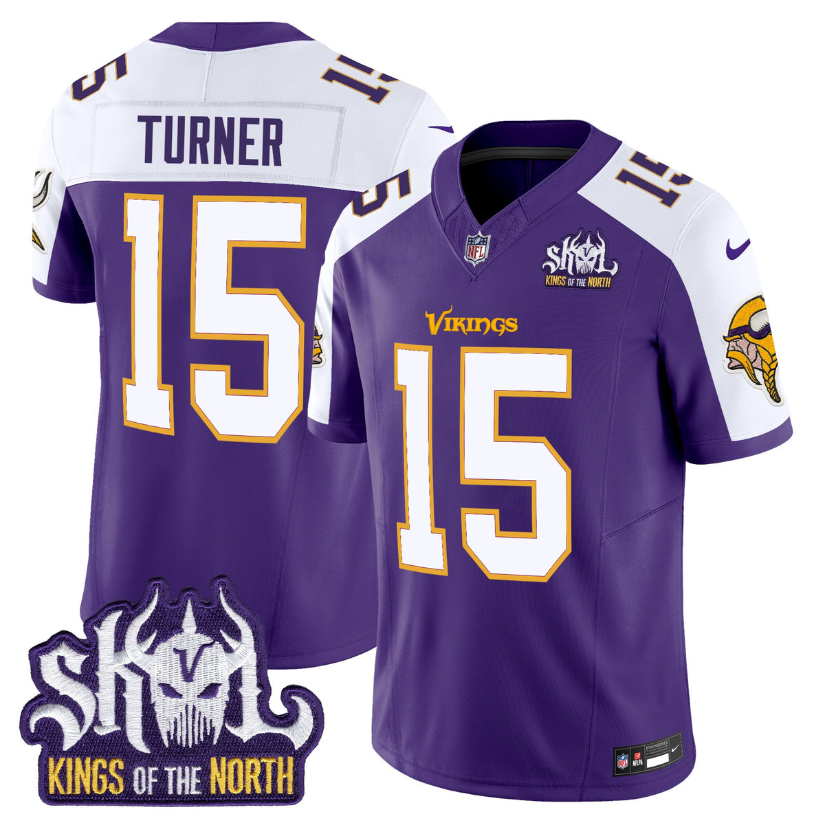 Men's Minnesota Vikings King Of The North Patch Throwback Vapor Limited Jersey V2 - All Stitched - Purple Alternate - Dallas Turner — view 1