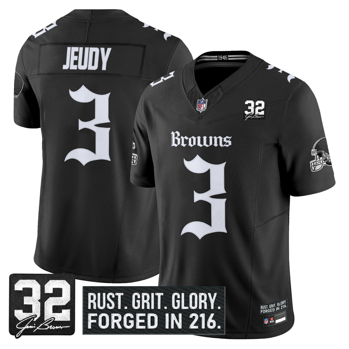 Men's Cleveland Browns 'Gothic Dawg Shadows Drop' Vapor Limited Jersey - All Stitched - Black - Jerry Jeudy — view 1